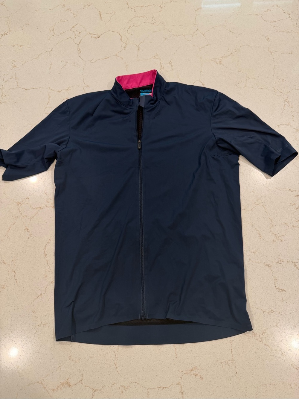 Shimano Navy Cycling Jersey with Pink Collar Trim size XL - Picture 4 of 9